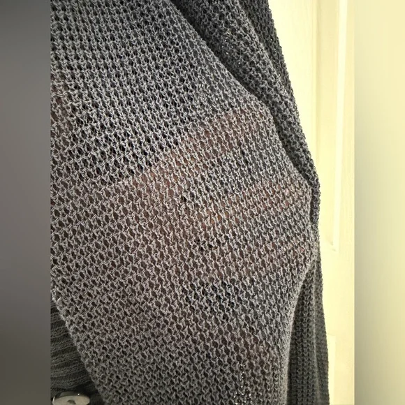 Muji Linen Blend Cardigan Sweater Sz M Womens Blue V Neck Mesh Minimal Open Knit - Picture 7 of 13